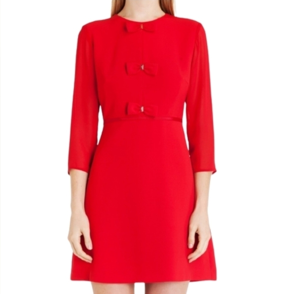 𝅺TED BAKER Red Finna Bow Detail Mini Dress Women's Size  Ted 0/ US 2 - Picture 2 of 15